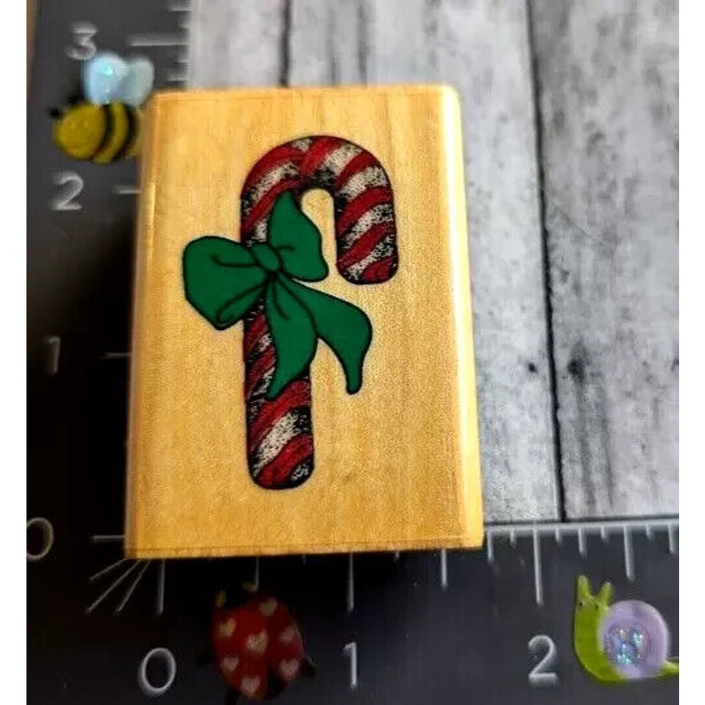 Comotion Candy Cane With Bow 363 1989 Rubber Stamp Wood #C66